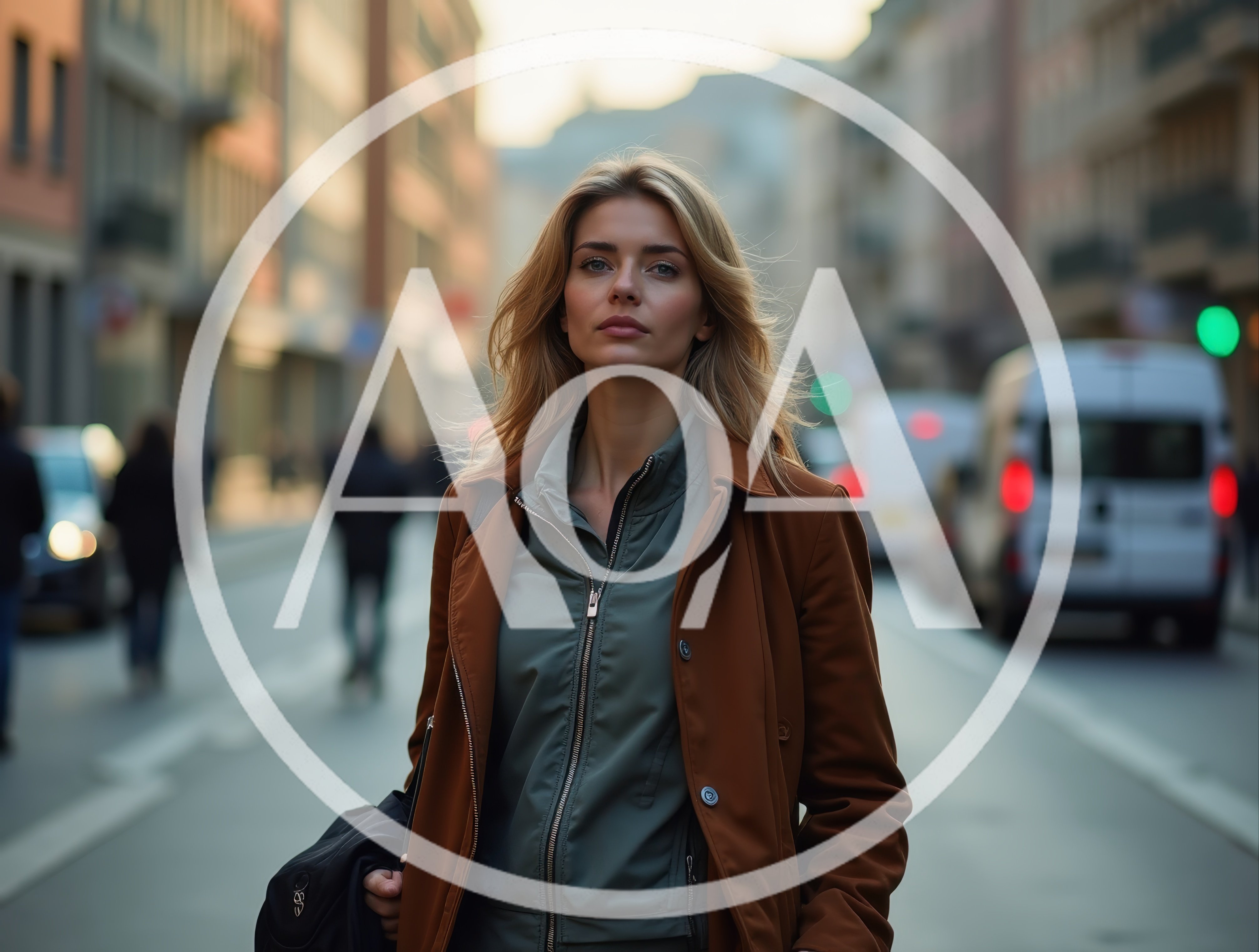 Blonde Woman Walking Through A Busy City Street