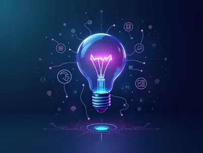 Glowing Digital Light Bulb With Connected Data Icons