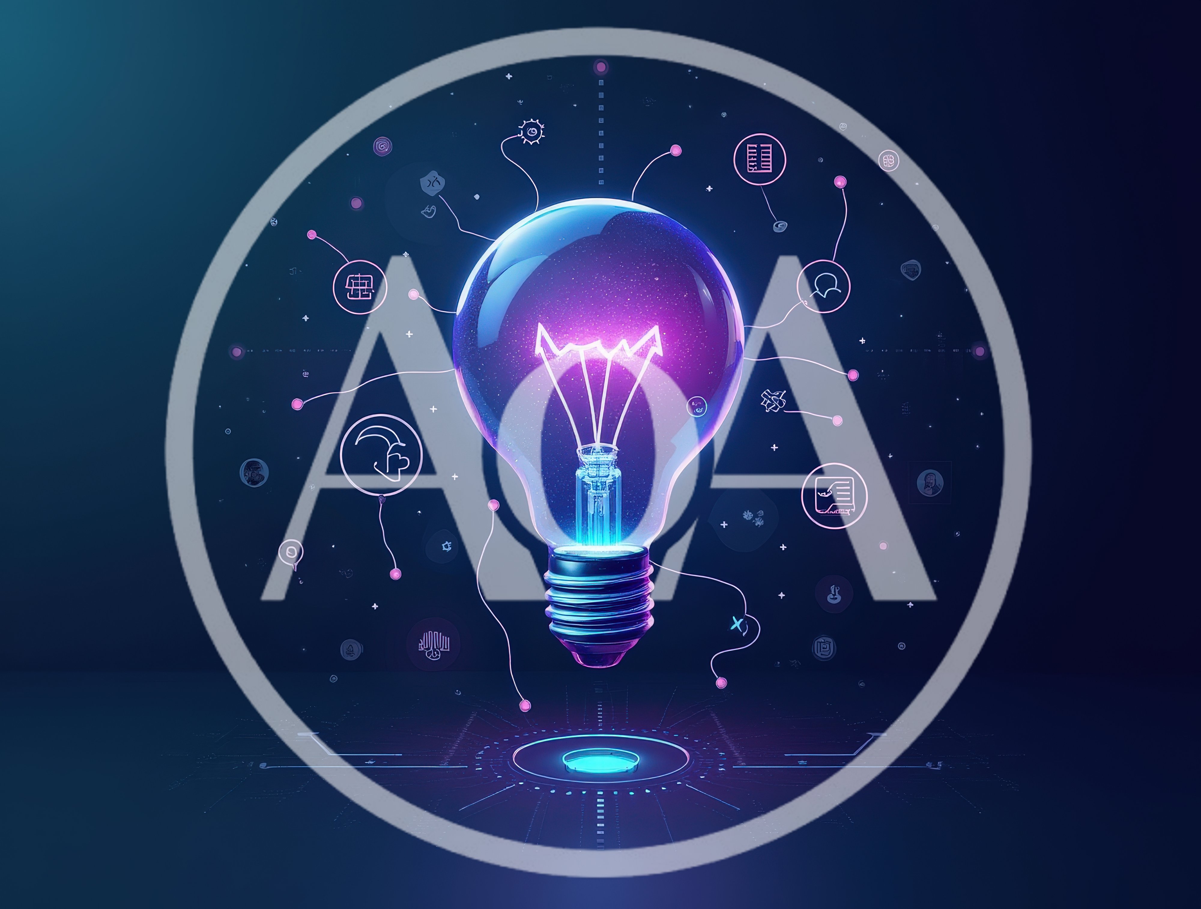 Glowing Digital Light Bulb With Connected Data Icons