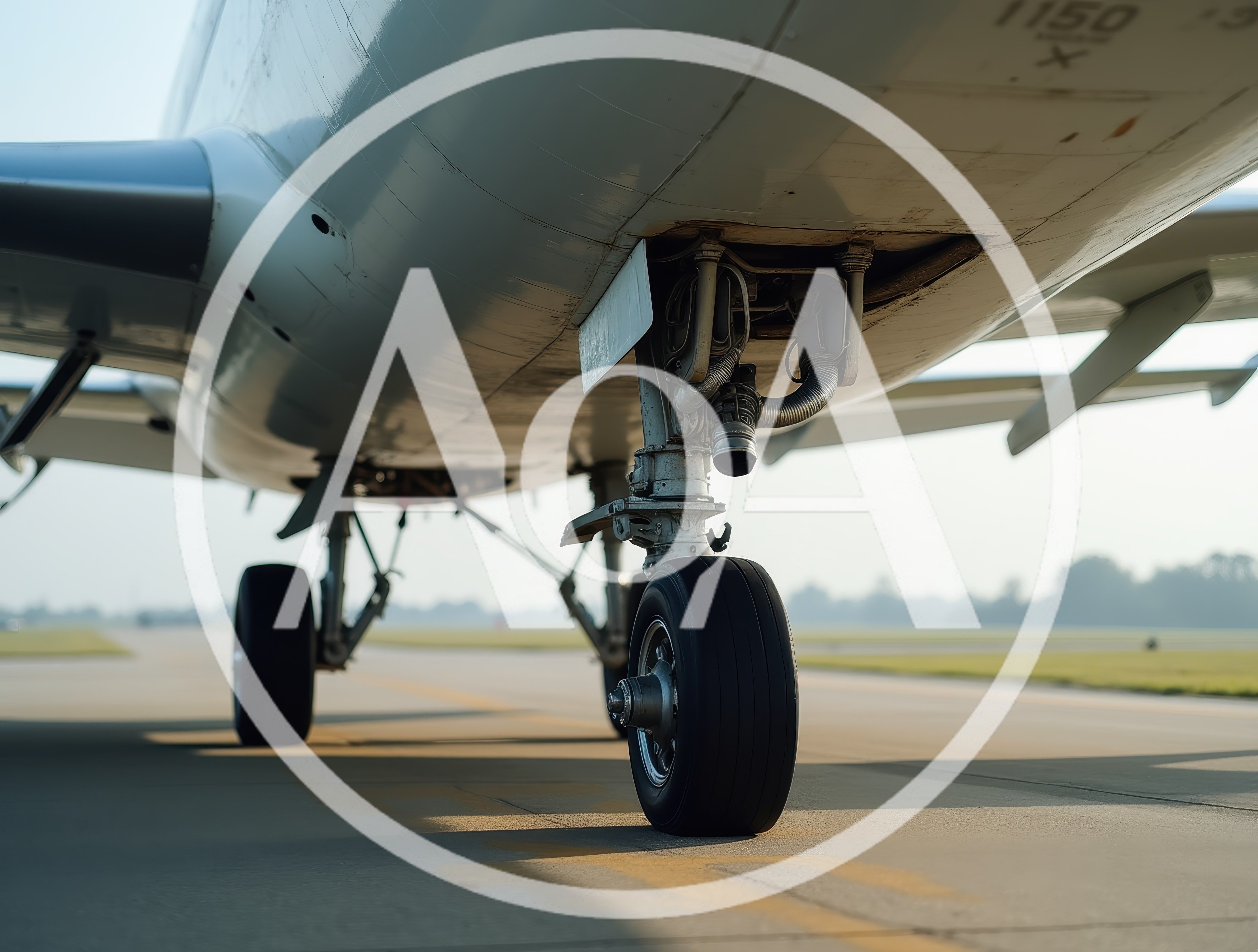 Close Up Of Airplane Landing Gear On Tarmac