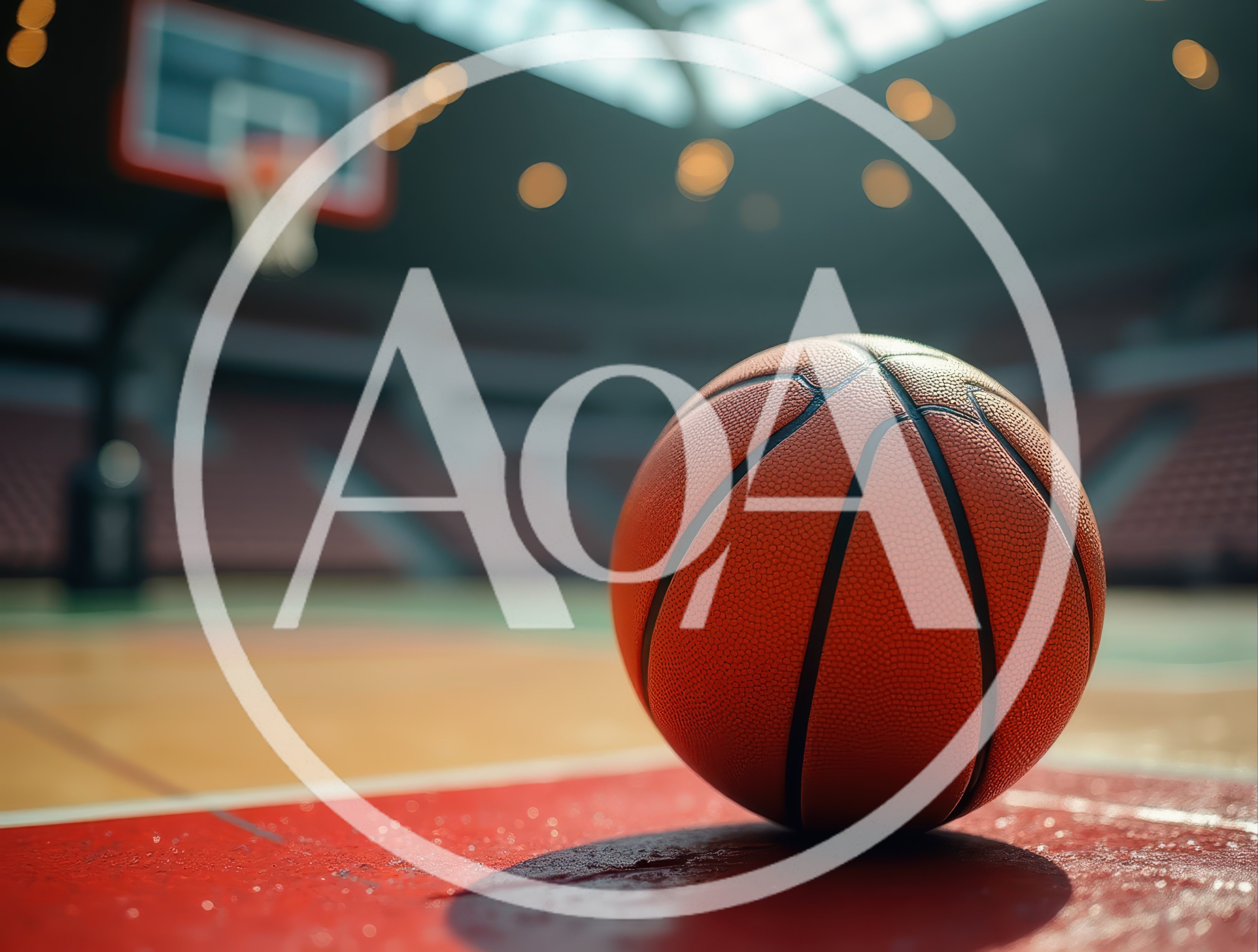 Basketball Resting On A Professional Indoor Court