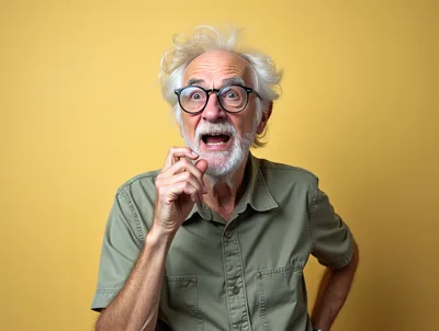 Surprised Elderly Man With Messy Hair And Glasses