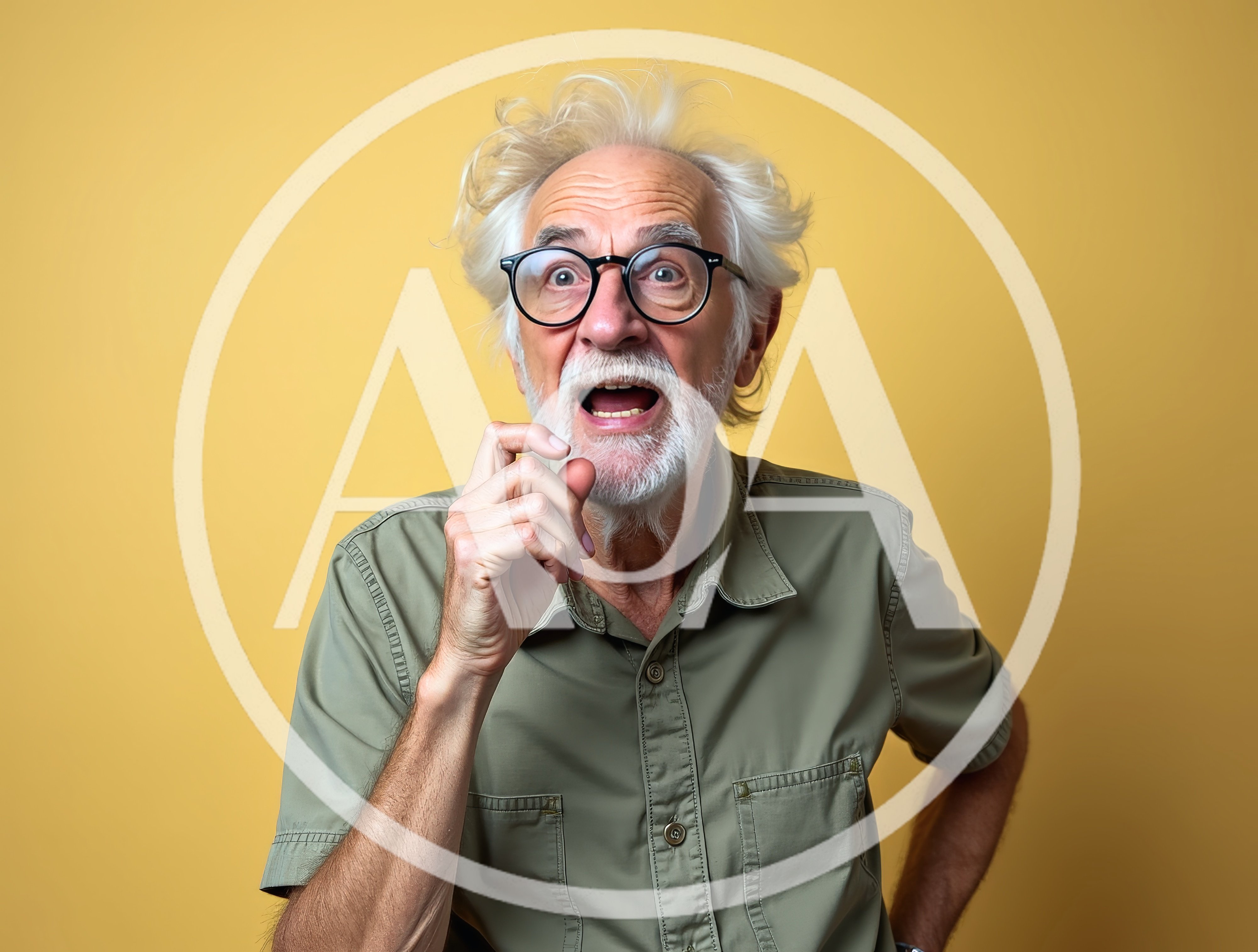 Surprised Elderly Man With Messy Hair And Glasses