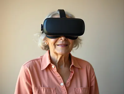 Senior Woman Wearing Virtual Reality Headset