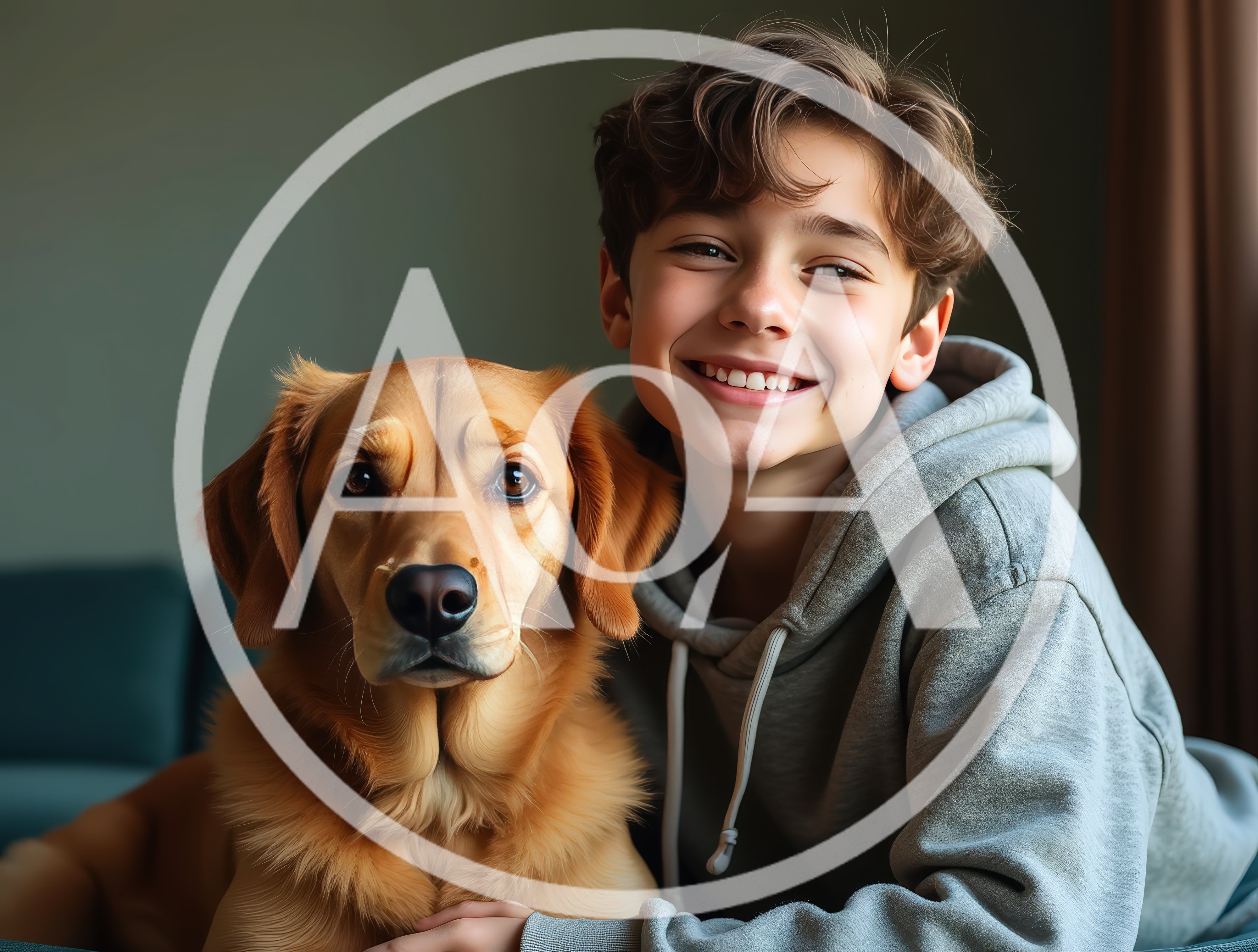Happy Boy Hugging His Golden Retriever Dog