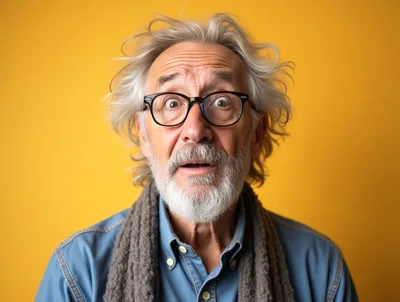 Surprised Senior Man With Messy Hair And Glasses