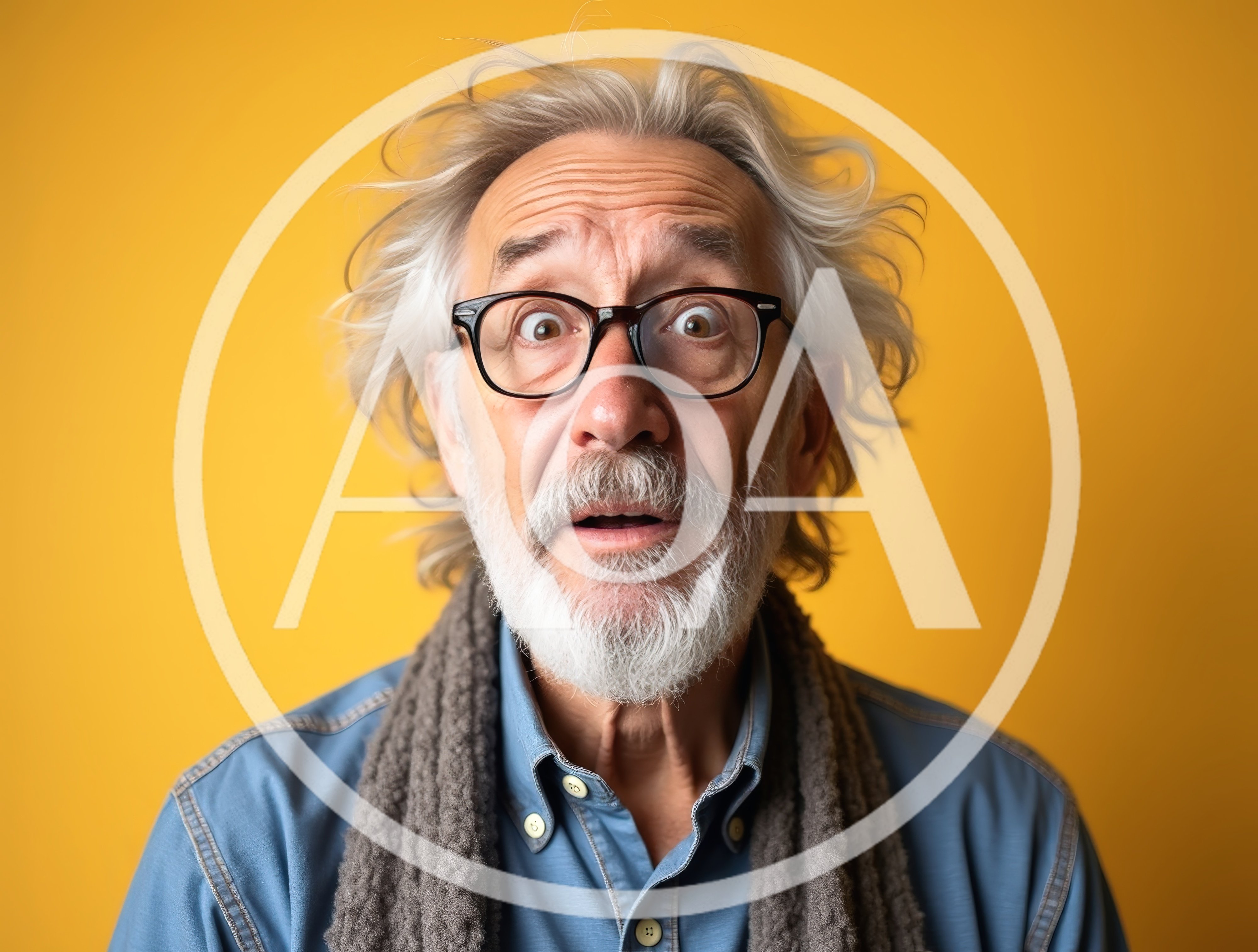 Surprised Senior Man With Messy Hair And Glasses