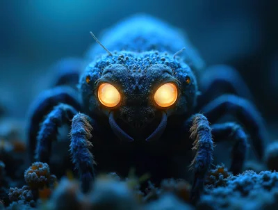 Macro Close Up Of A Glowing Eyed Alien Insect