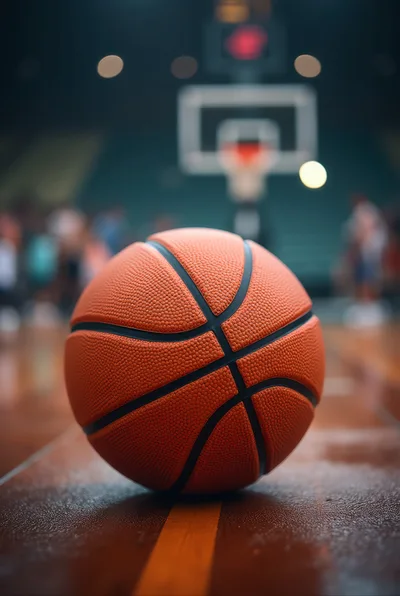 Basketball Resting On A Polished Indoor Court