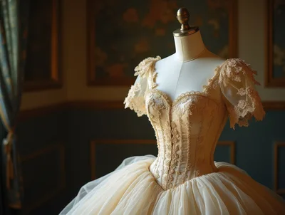 Vintage Lace Wedding Dress On A Tailor Mannequin
