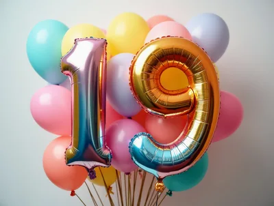 Number Nineteen Foil Balloons With Colorful Latex Balloons