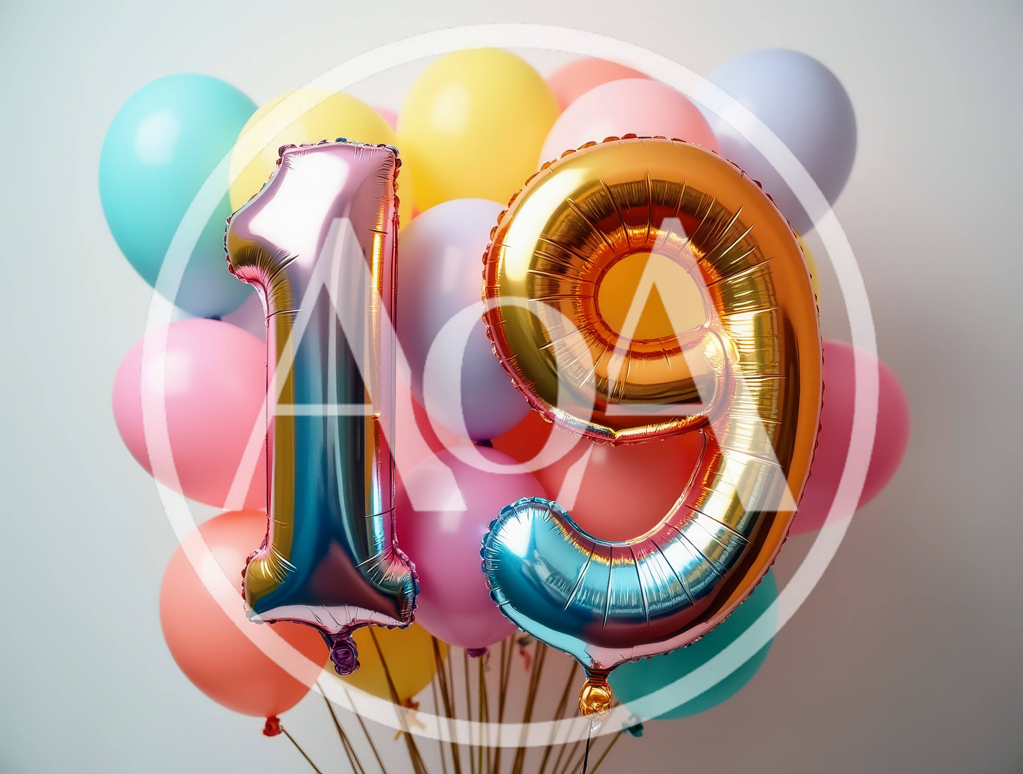 Number Nineteen Foil Balloons With Colorful Latex Balloons