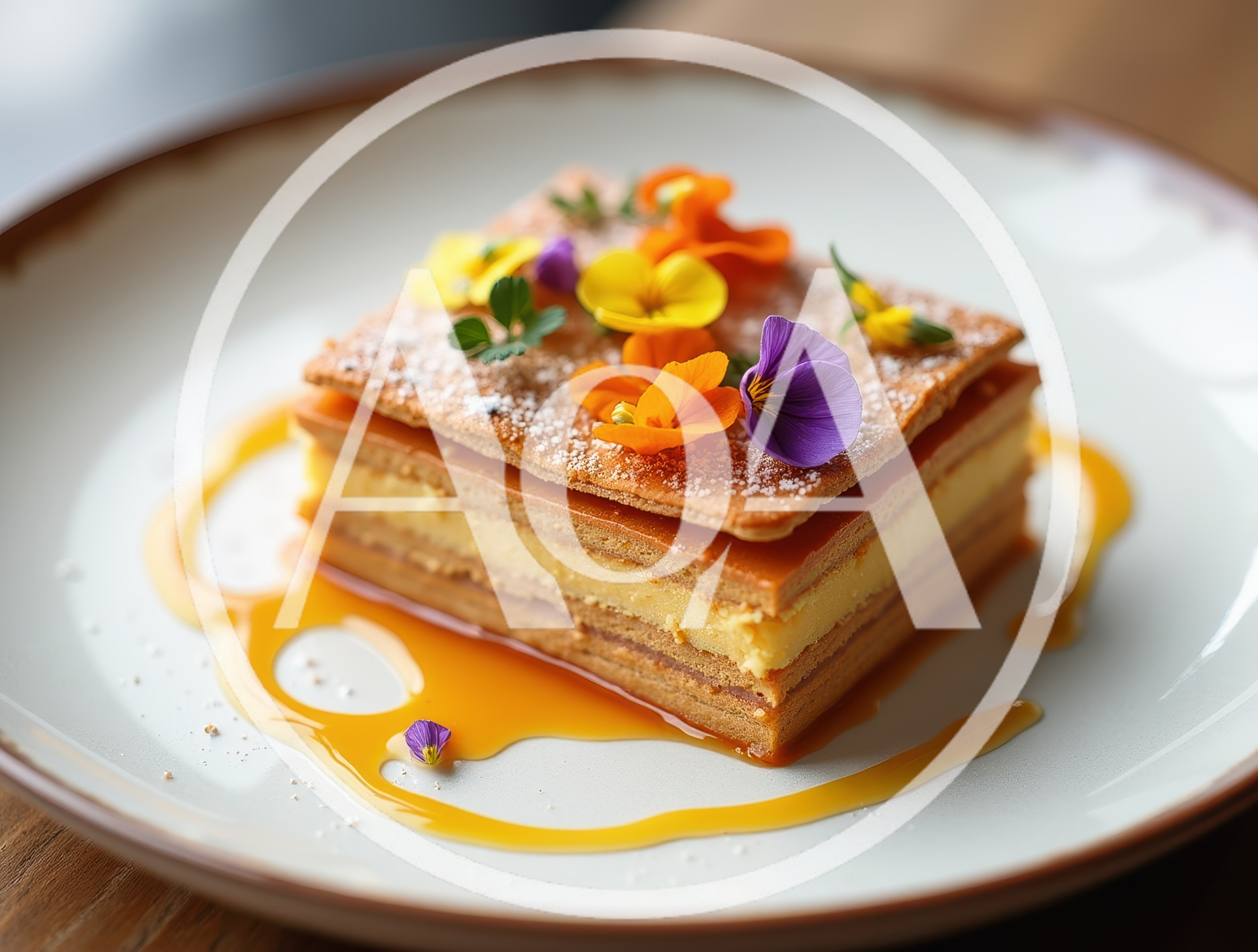 Gourmet Mille-Feuille Pastry With Edible Flowers