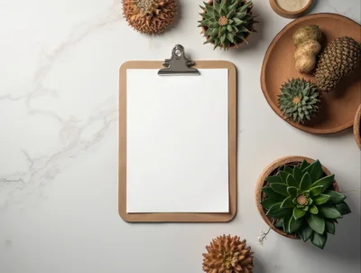 Clipboard With Blank Paper On Marble Surface