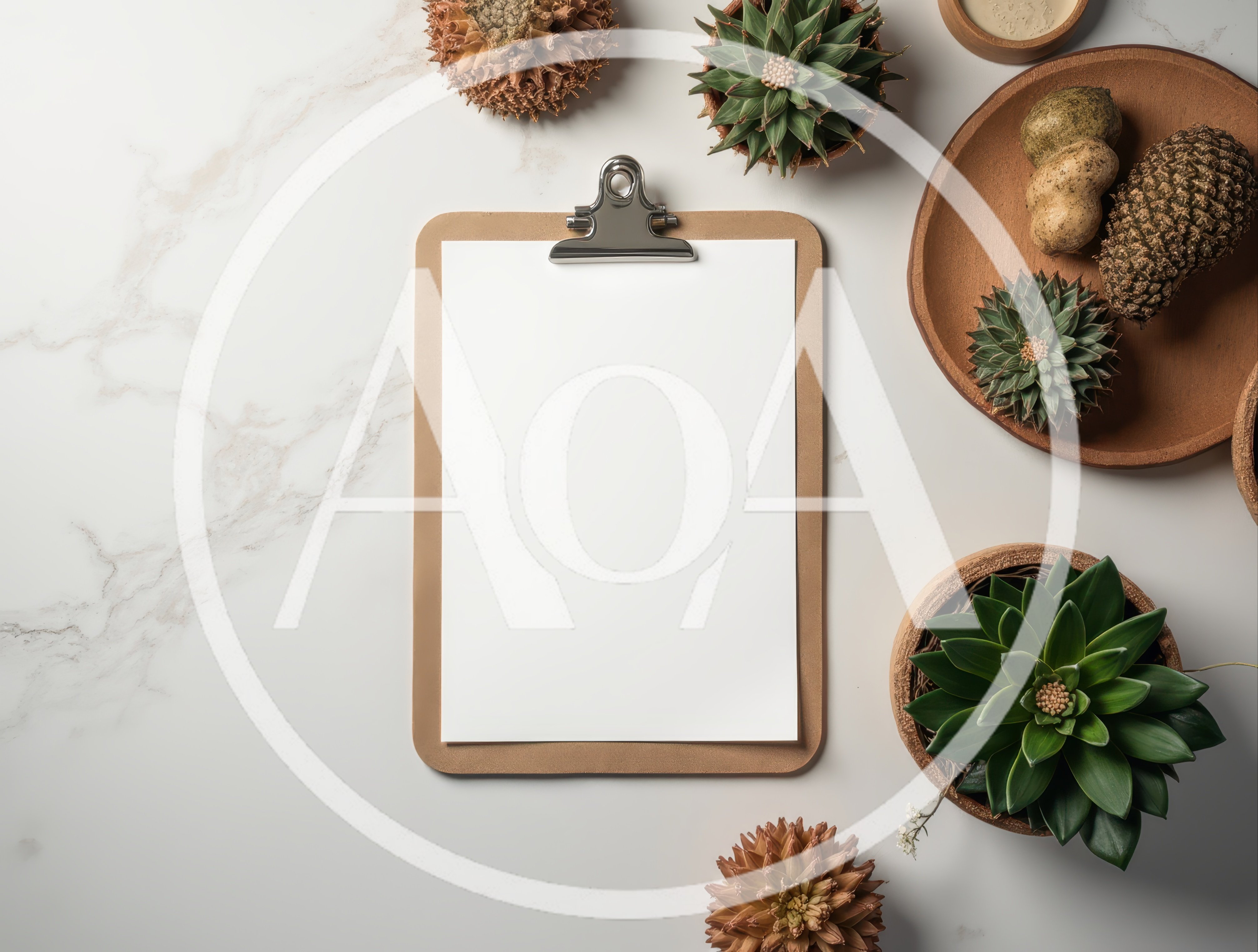 Clipboard With Blank Paper On Marble Surface