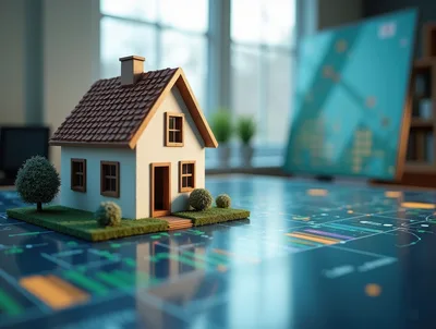 Miniature House Model On Financial Data Dashboard