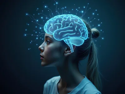 Digital Human Brain Concept With Glowing Neural Network
