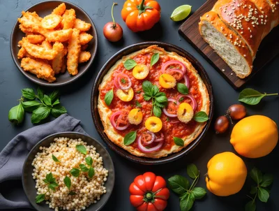 Top Down View Of A Gourmet Mediterranean Feast