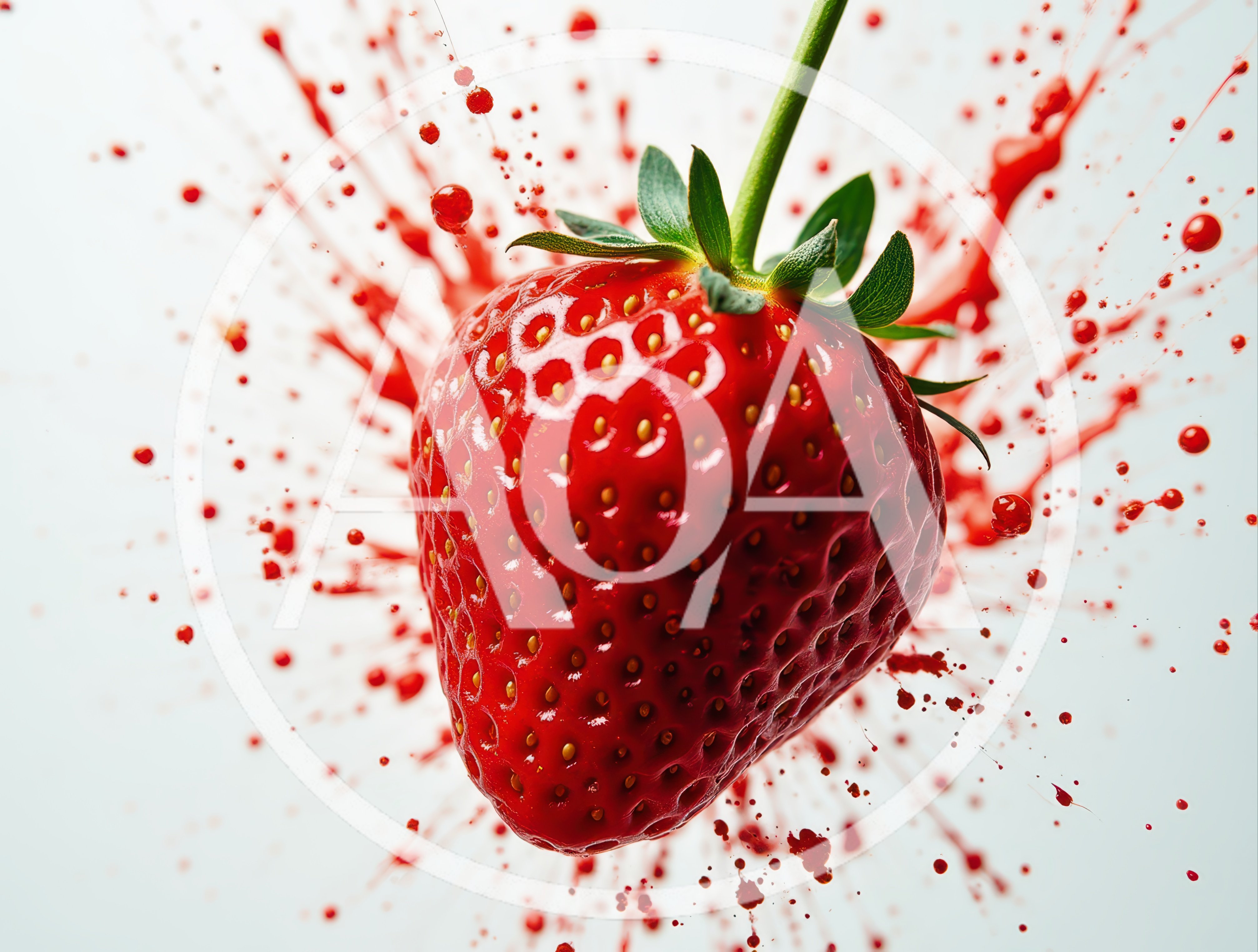 Fresh Strawberry Exploding With Red Juice Splashes