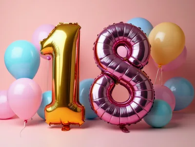 Gold And Pink Number Eighteen Balloons