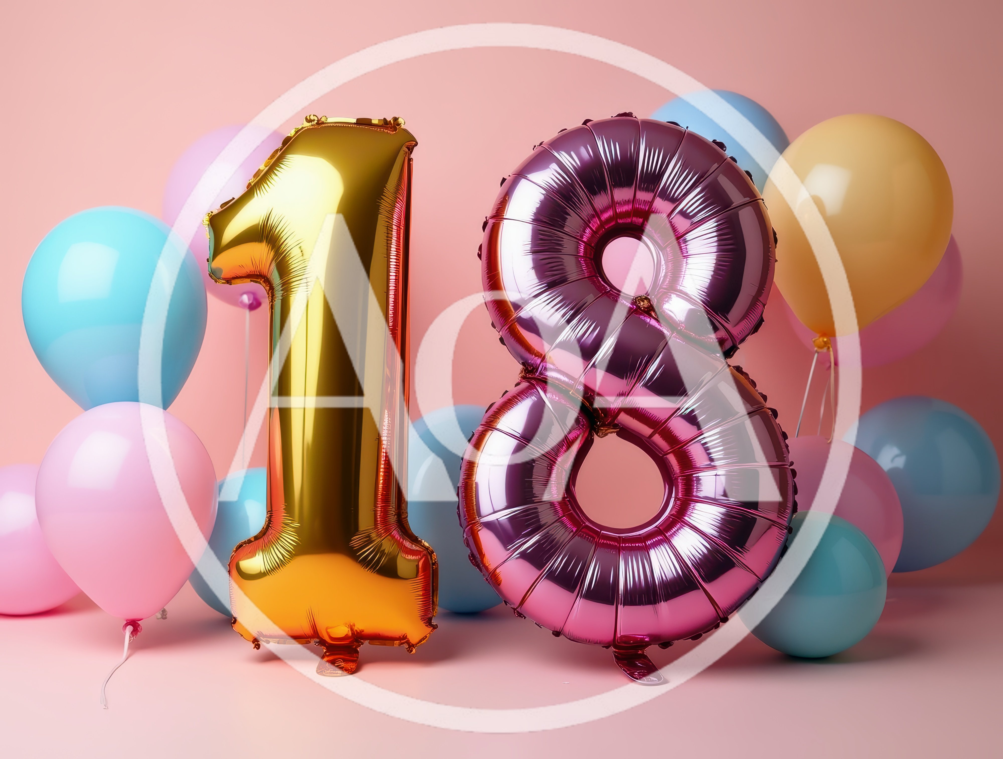 Gold And Pink Number Eighteen Balloons