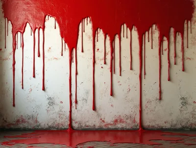 Red Paint Dripping Down A Grungy Concrete Wall