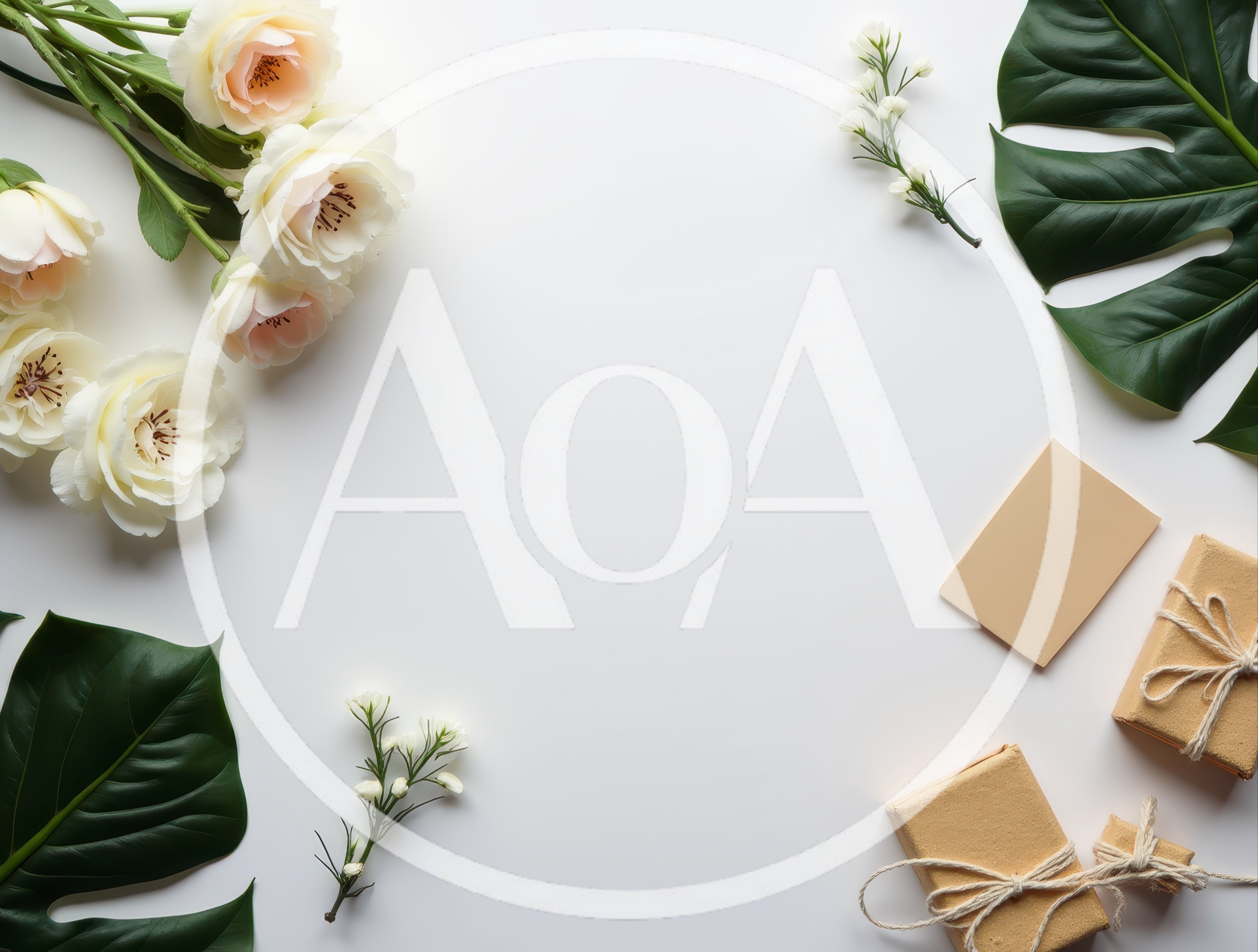 Flat Lay Composition with Roses and Gift Boxes