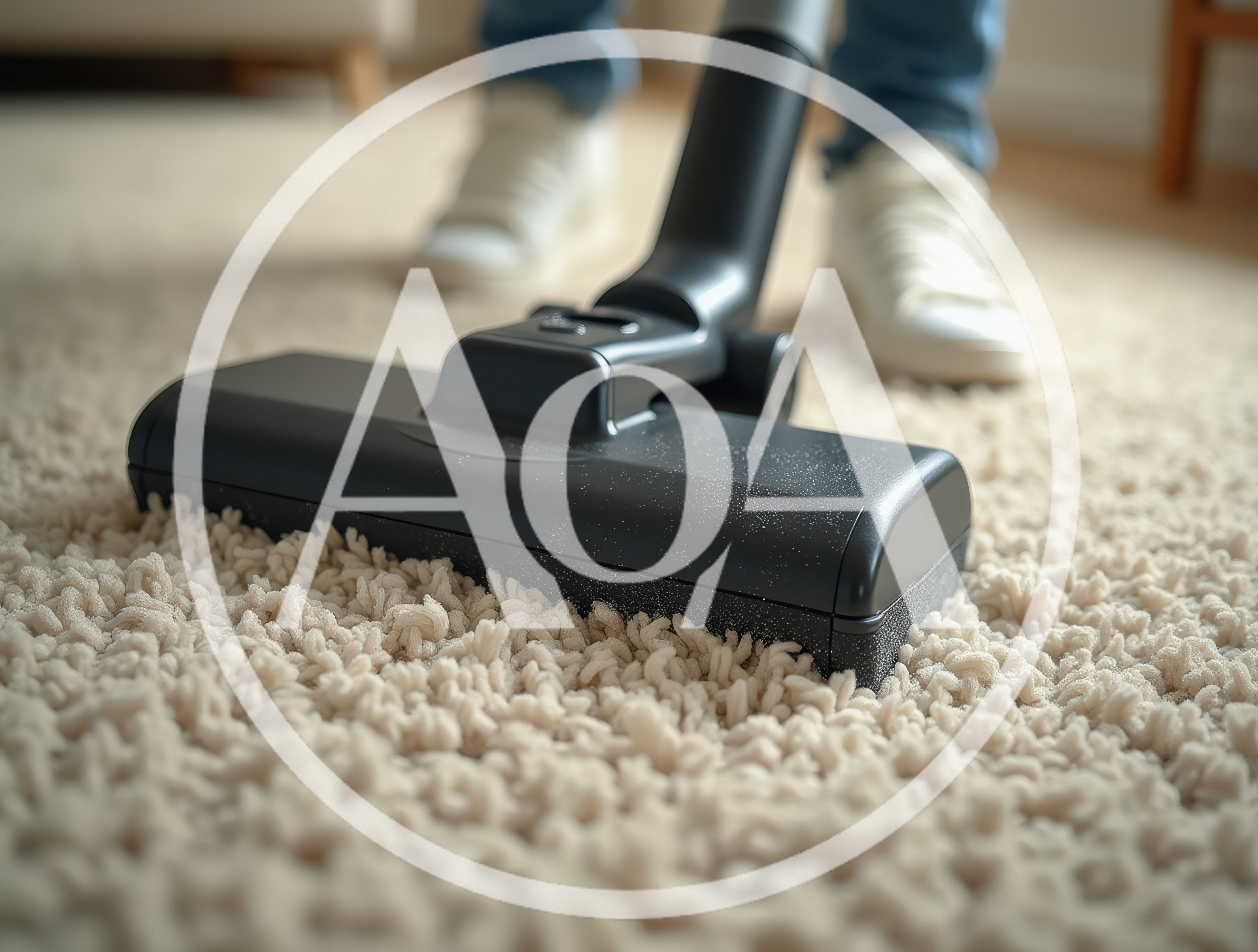 Person Vacuuming Thick Shag Carpet In Living Room