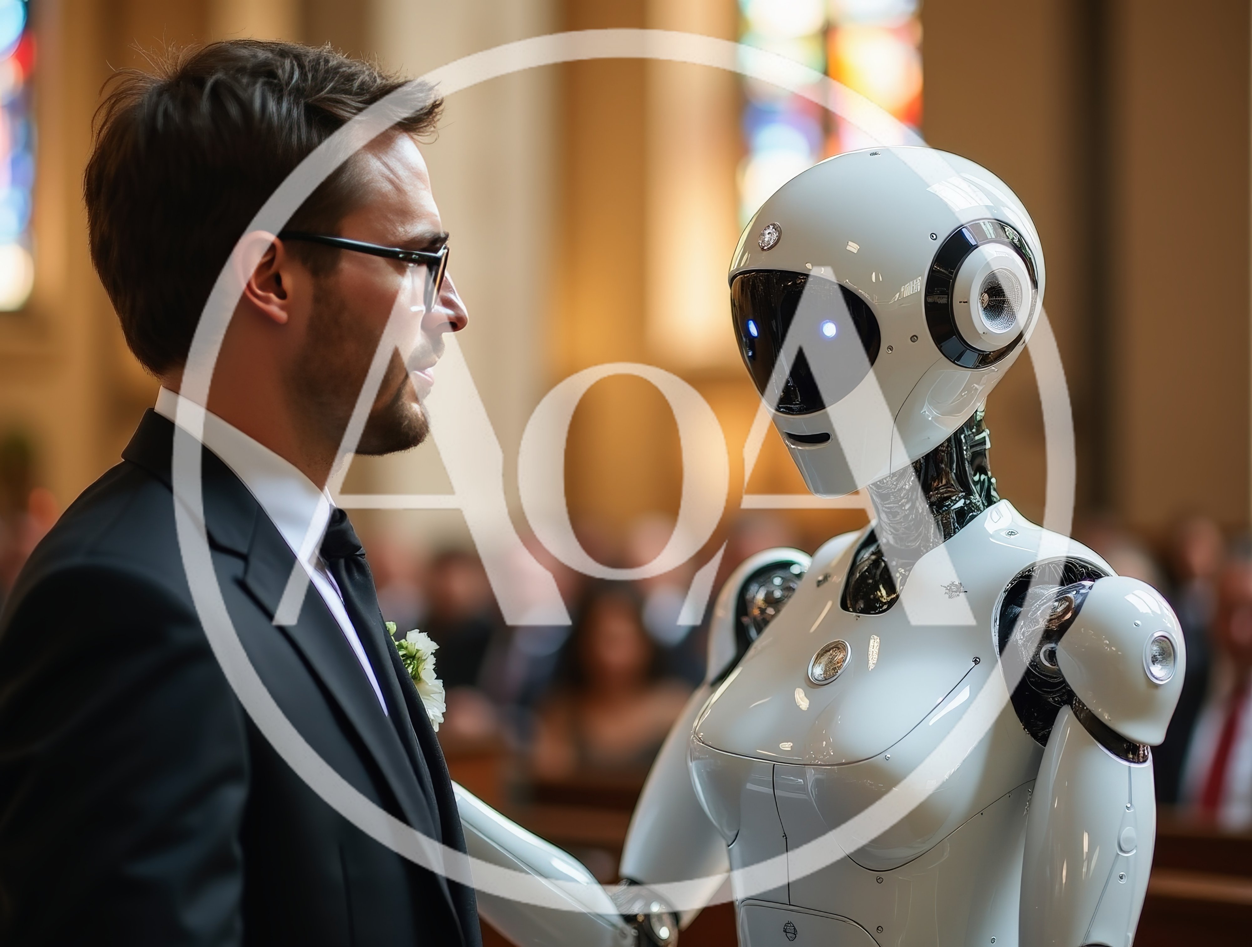 Man Marrying A Futuristic Humanoid Robot In Church