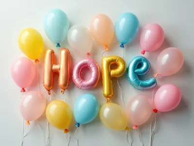 Colorful Balloons Spelling Hope Against White Background