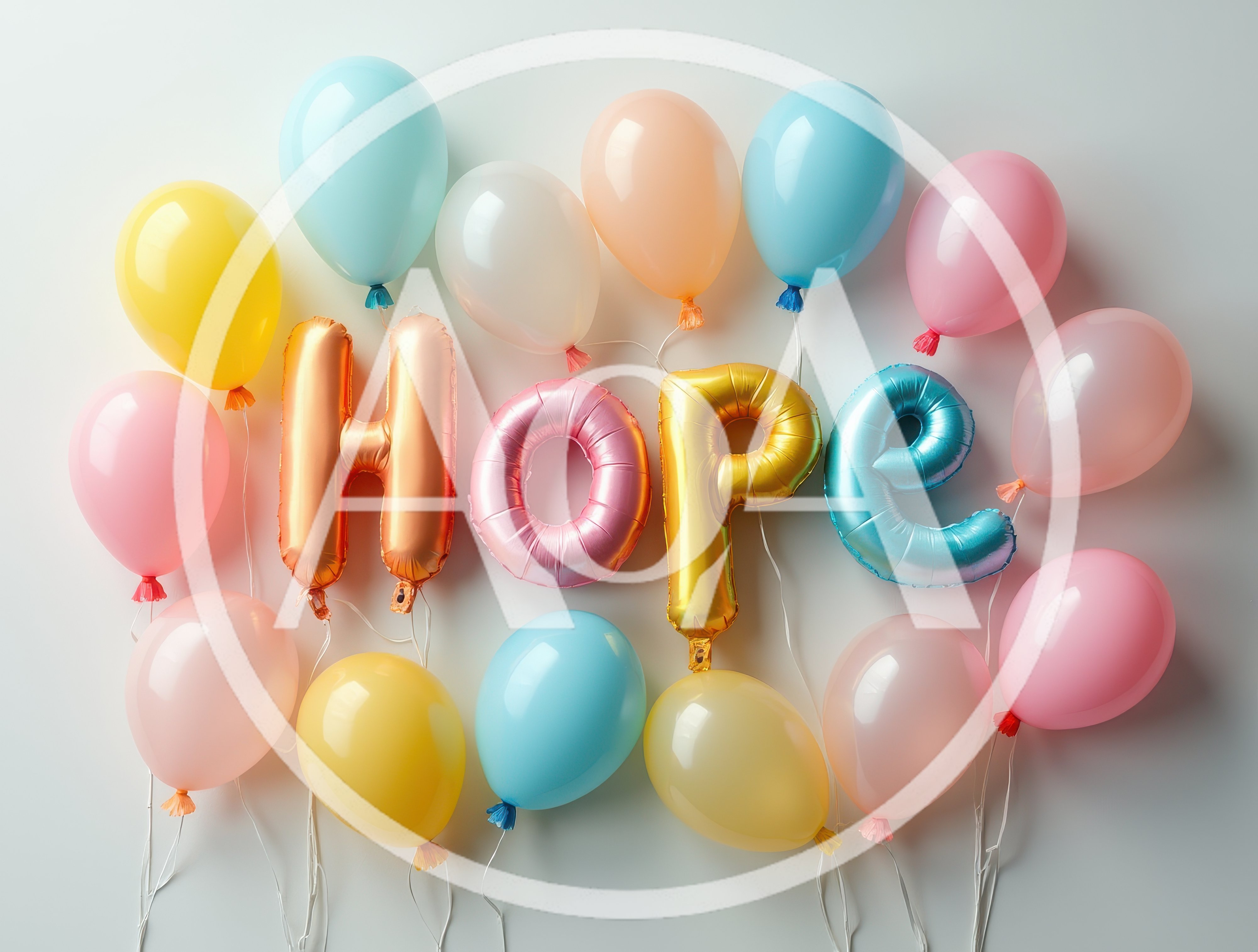 Colorful Balloons Spelling Hope Against White Background