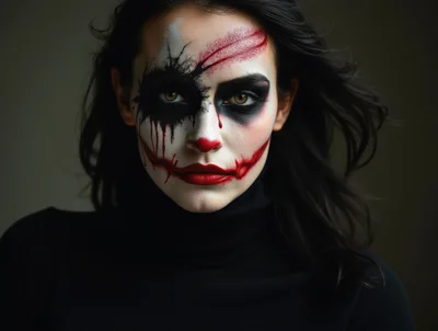 Woman With Dramatic Clown Makeup And Dark Hair