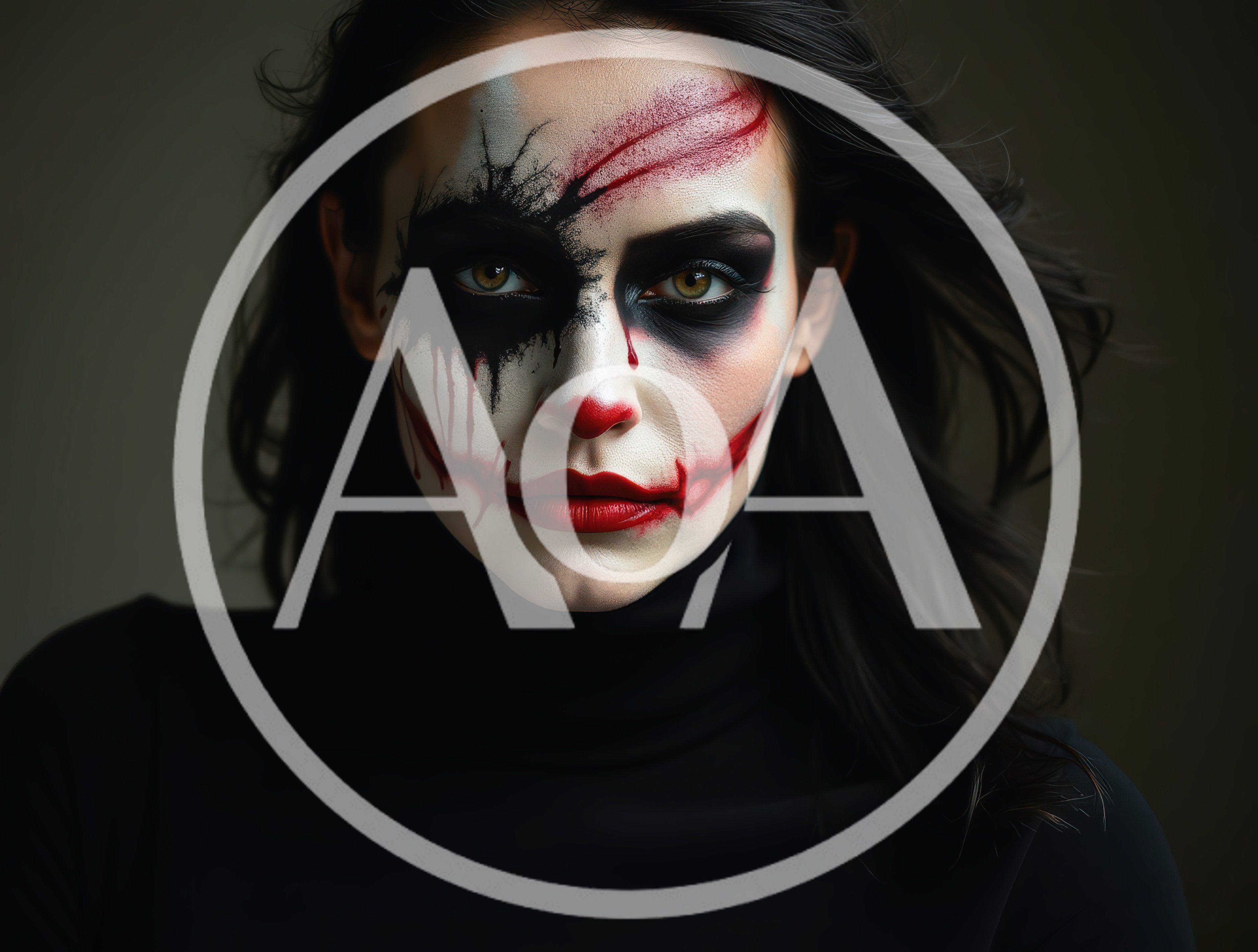 Woman With Dramatic Clown Makeup And Dark Hair