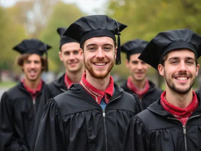 Group Of Happy Male Graduates In Academic Regalia