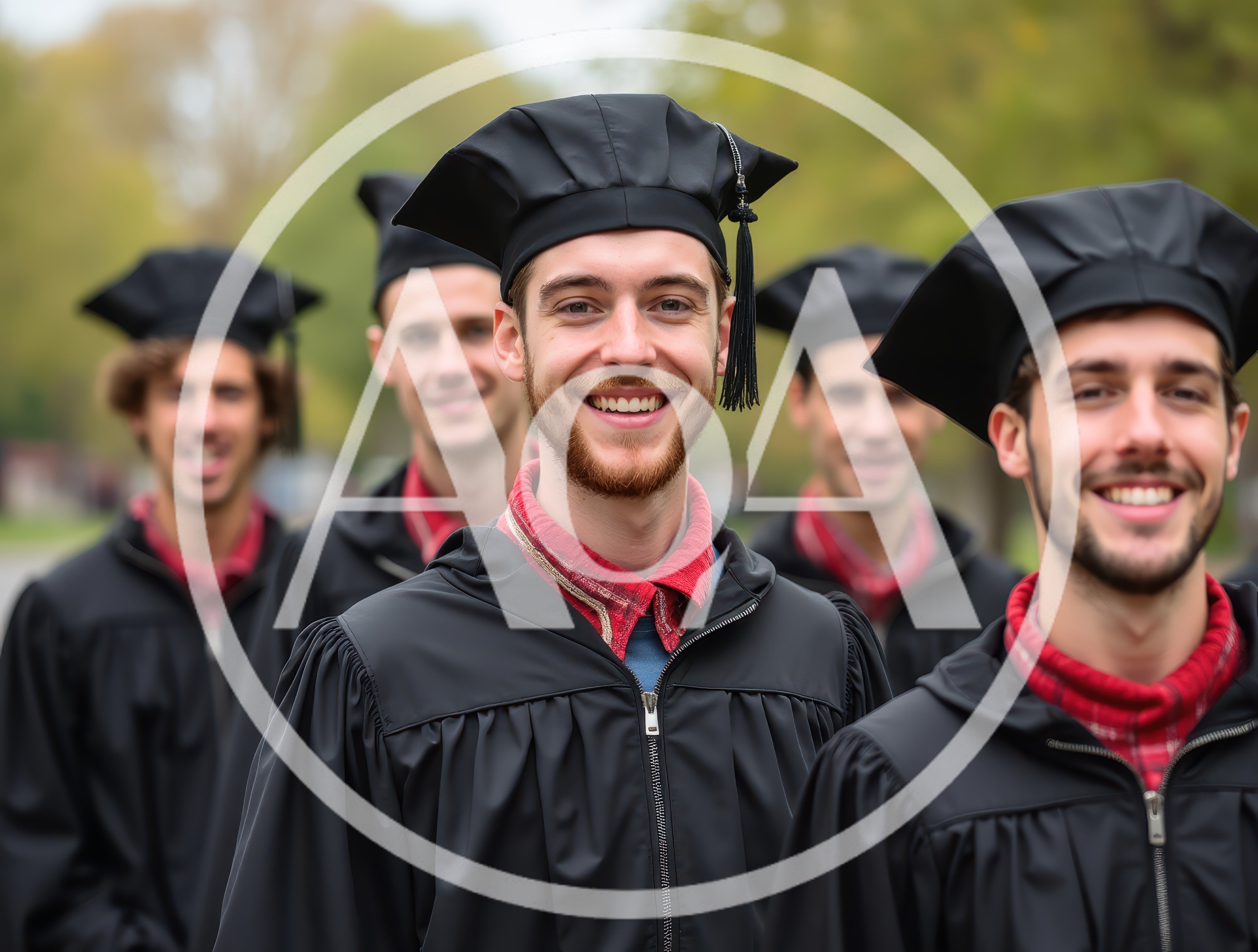 Group Of Happy Male Graduates In Academic Regalia
