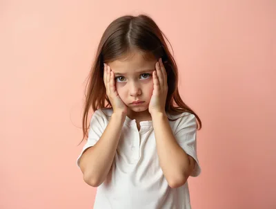 Sad Young Girl Holding Her Face