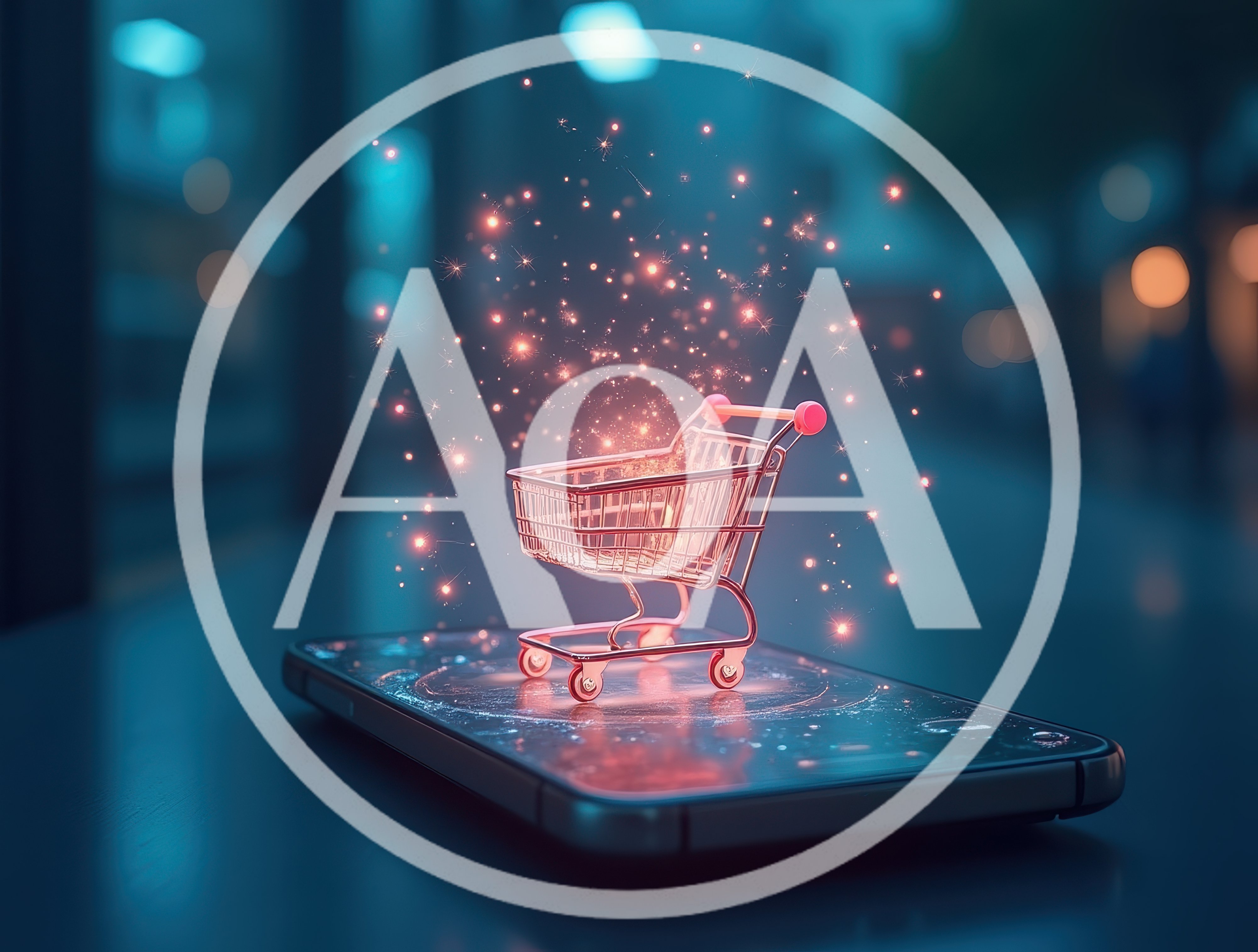 Miniature Shopping Cart Glowing On Smartphone Screen
