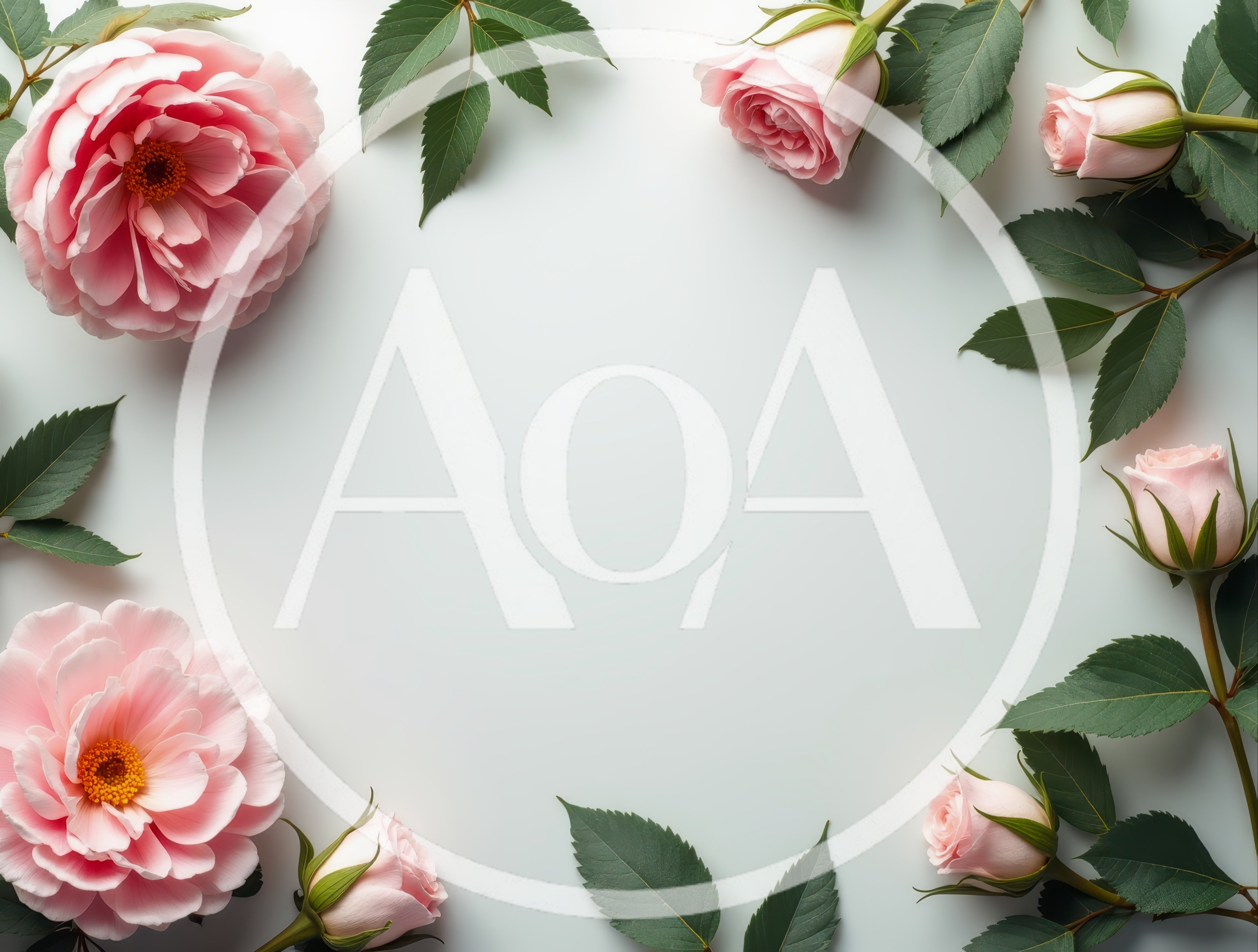 Pink Rose Floral Frame on White Background