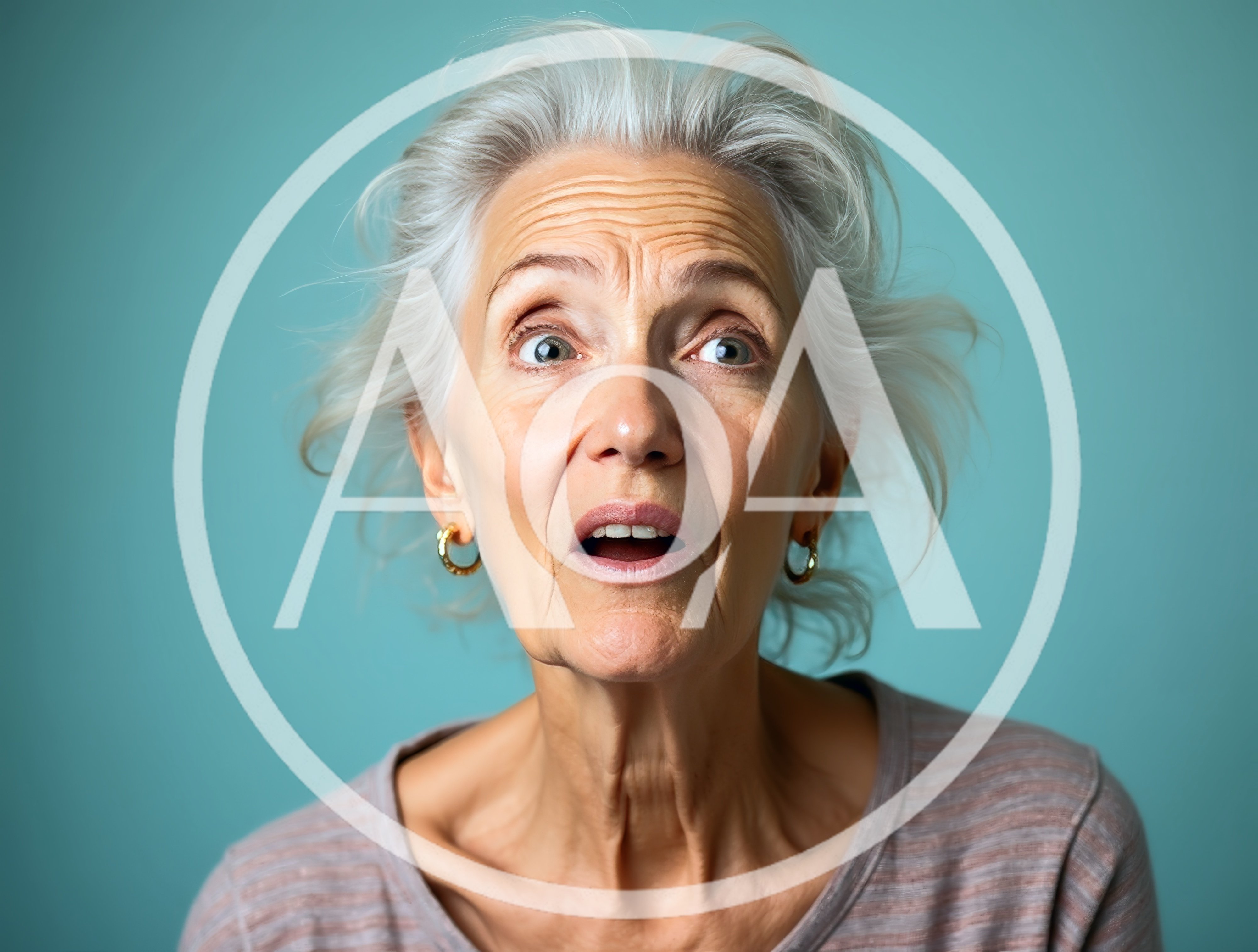 Surprised Senior Woman With Gray Hair Looking Up