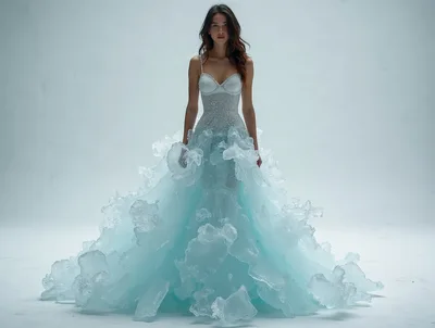 Fashion Model Wearing An Ethereal Ice Inspired Gown