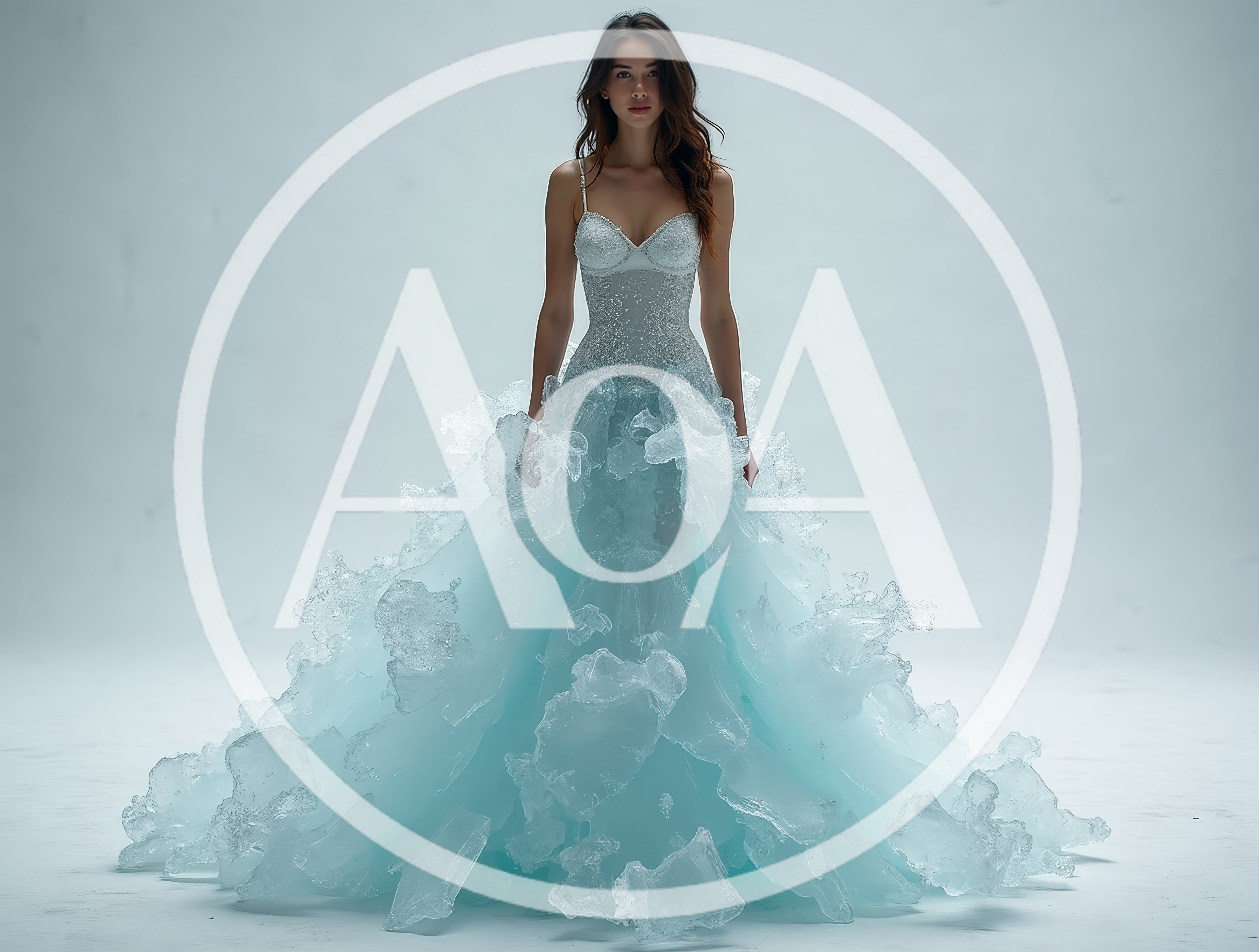 Fashion Model Wearing An Ethereal Ice Inspired Gown