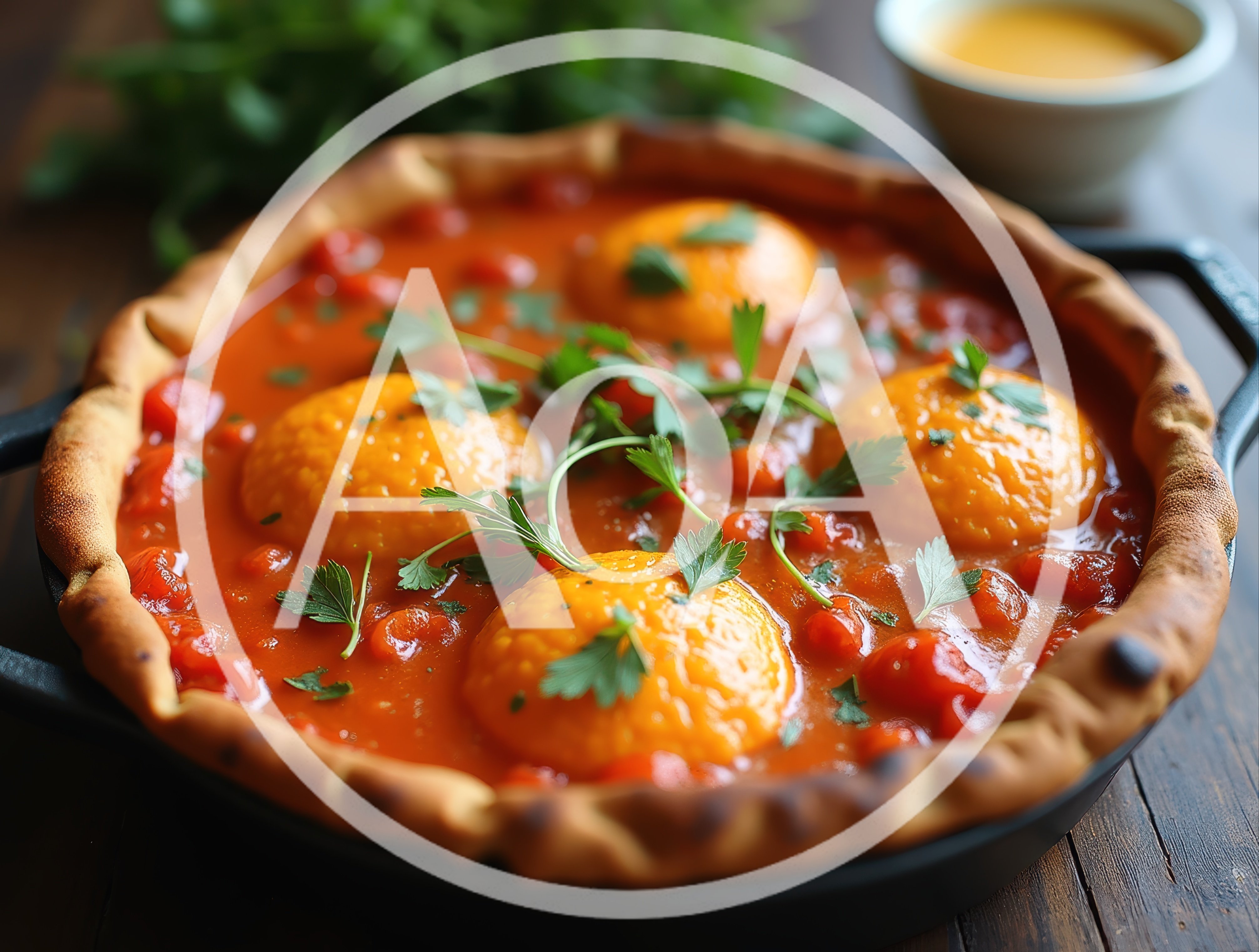 Shakshuka With Poached Eggs In A Cast Iron Skillet