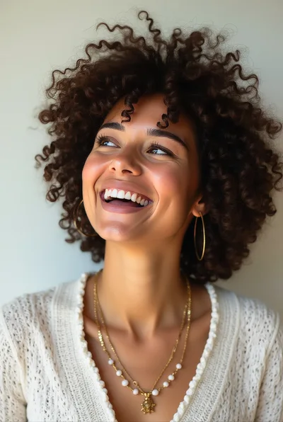 Portrait Of A Smiling Woman With Curly Hair