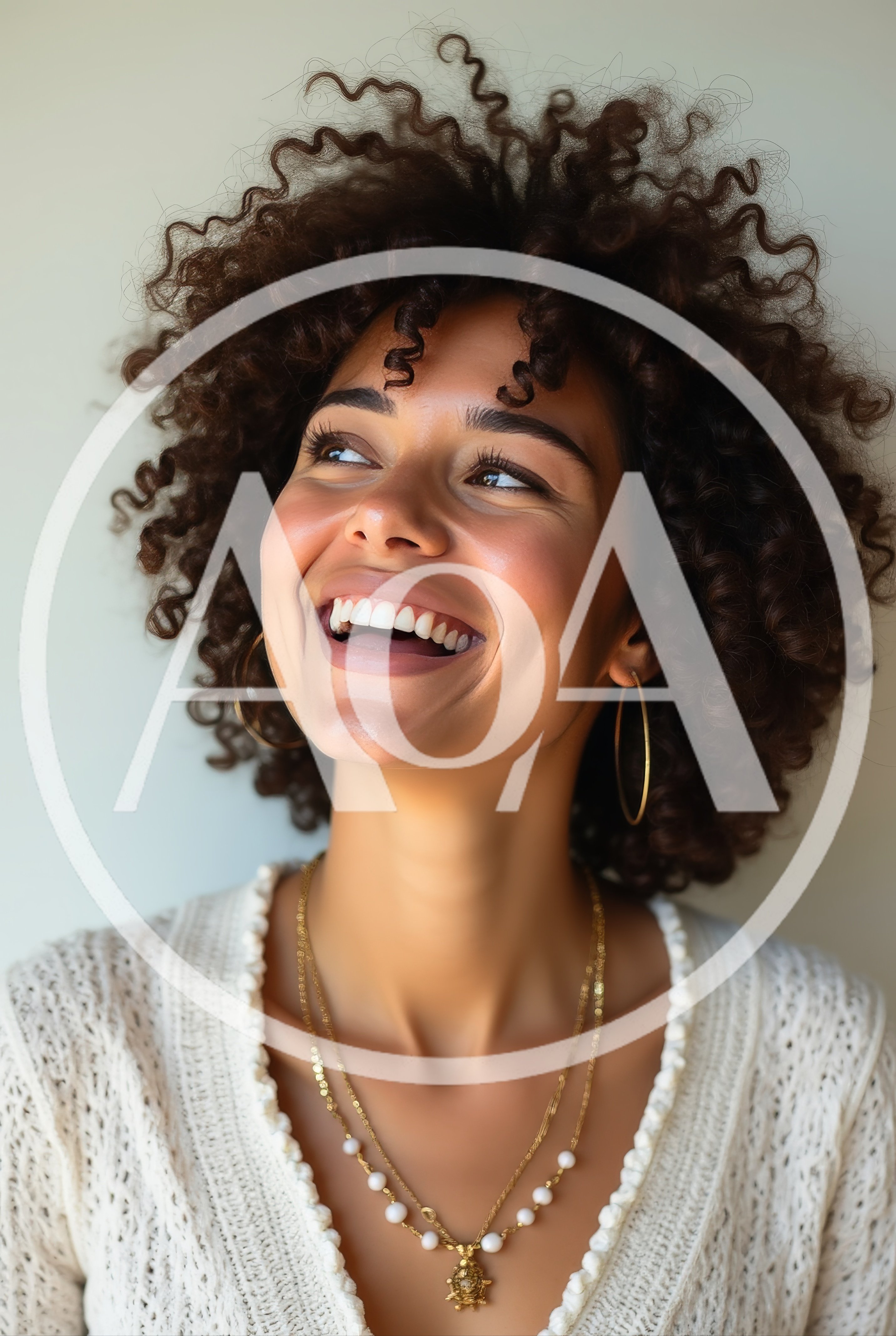 Portrait Of A Smiling Woman With Curly Hair