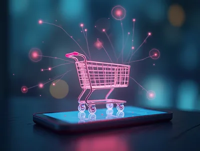 Digital Shopping Cart Concept on Smartphone Screen