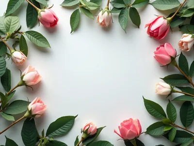 Pink Rose Floral Frame On White Background