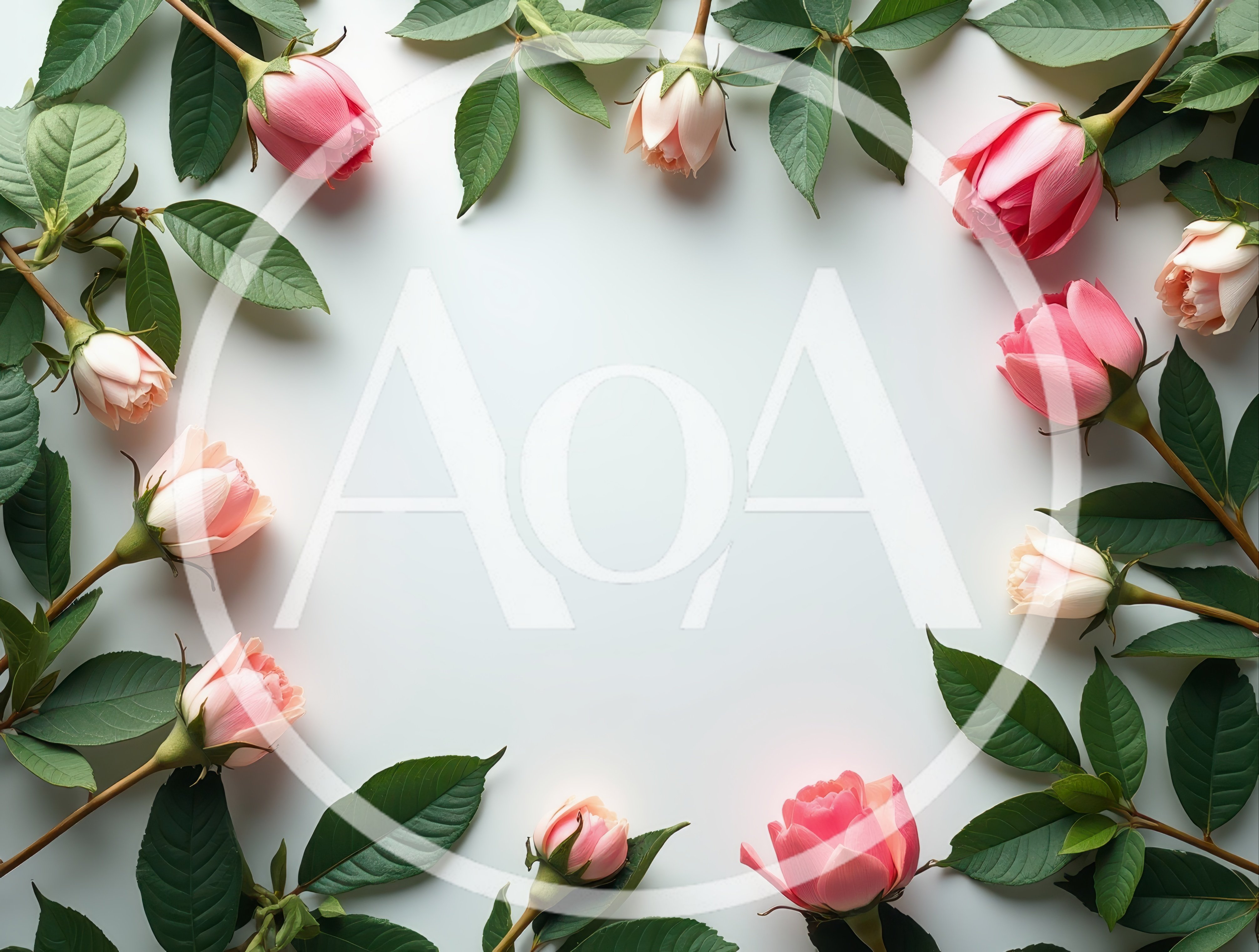 Pink Rose Floral Frame On White Background