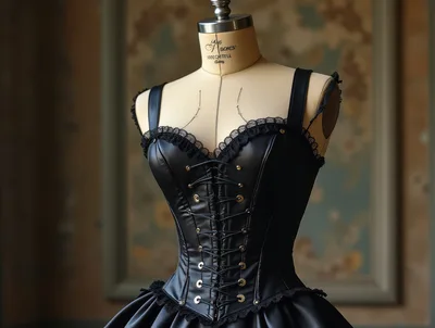 Black Leather Corset Dress on Tailor Mannequin