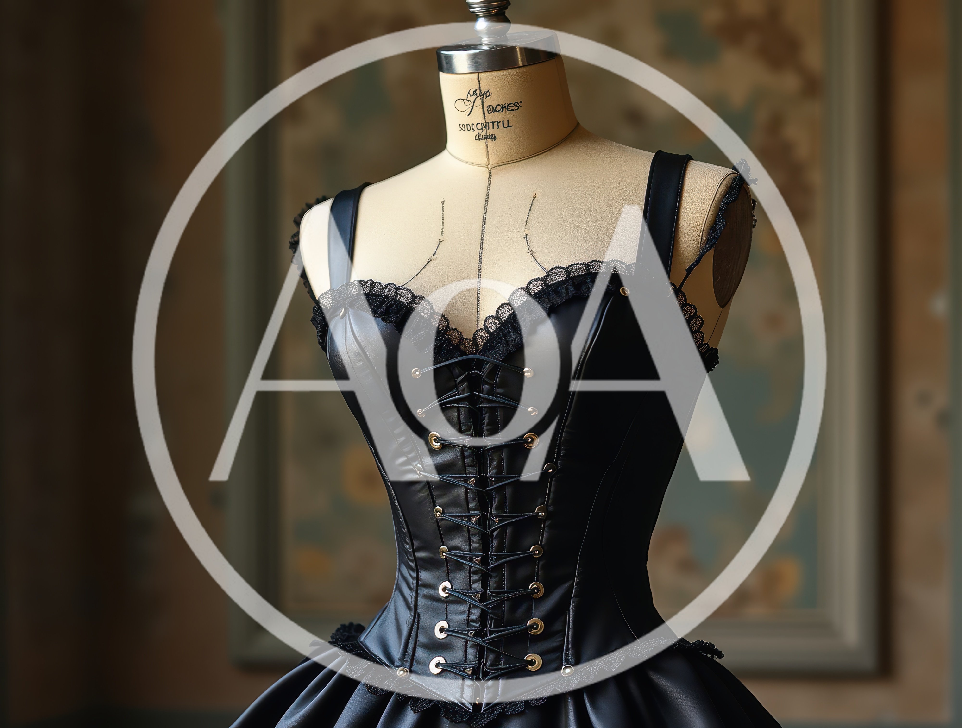 Black Leather Corset Dress on Tailor Mannequin