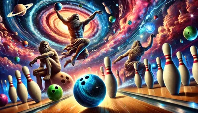Cosmic Deities Playing Bowling in Deep Space